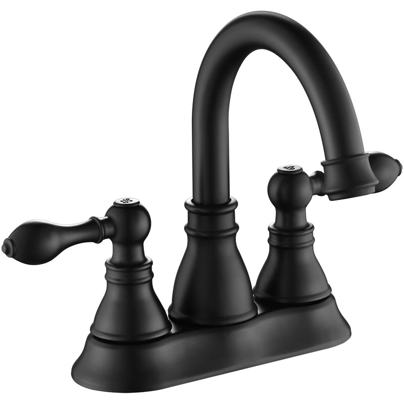 Derengge Two Handle Bathroom Sink Faucet - Matte Black 3 Hole with Overflow Pop up Drain, 360 Swivel Spout, Centerset Lavatory Faucet, F-4501-MT - Image 1